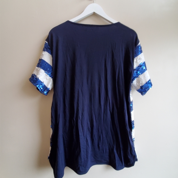 Juicy Couture Sequin Striped Graphic Hi Lover Bye Lover Short Sleeve top, L - Picture 2 of 5